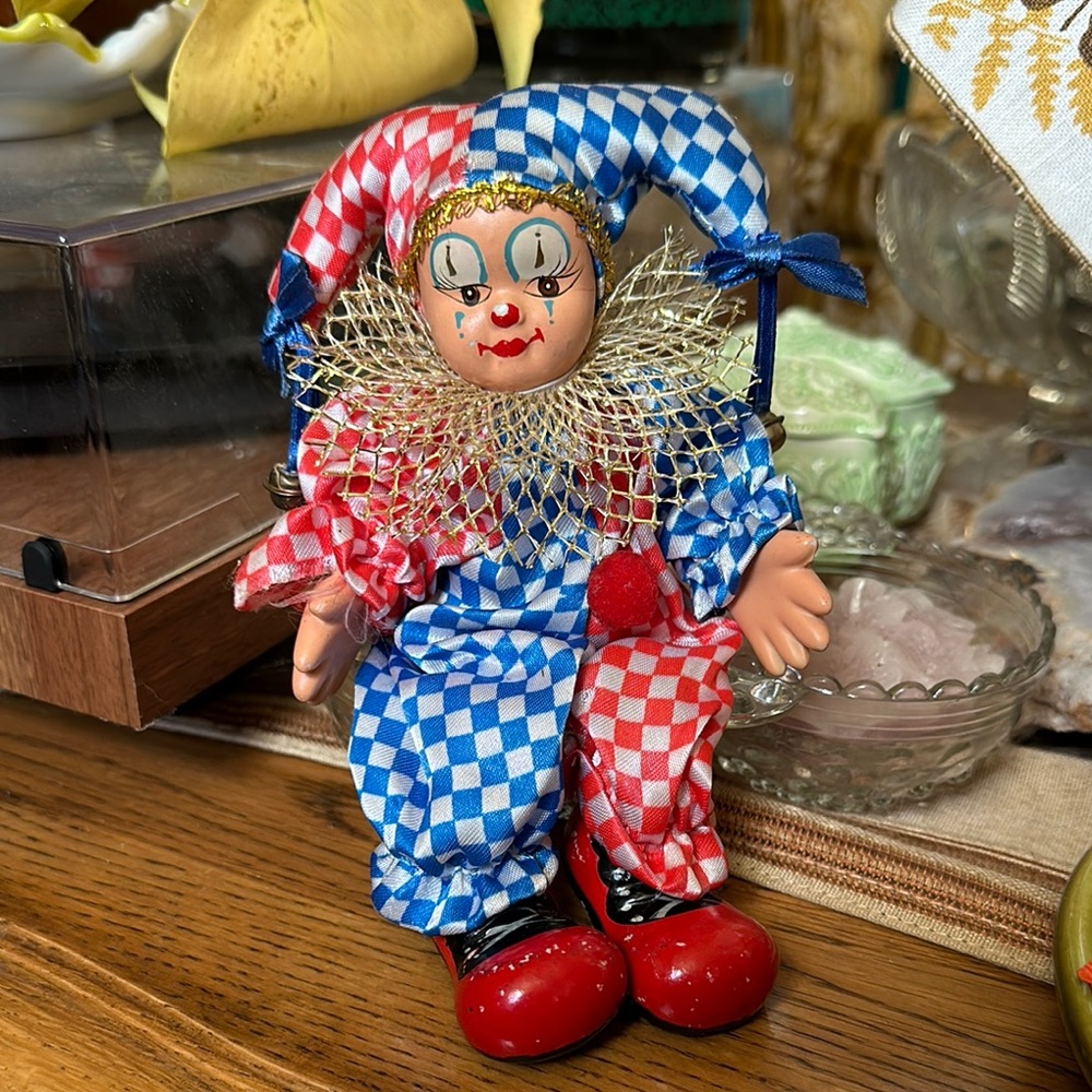 Colorful Harlequin Jester / Clown Figurine